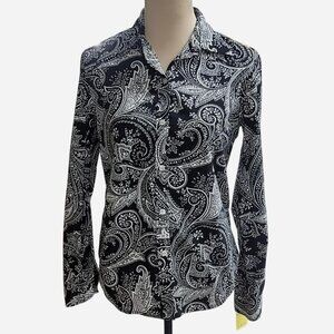 Chaps Women's Size Small Black/White Paisley Top